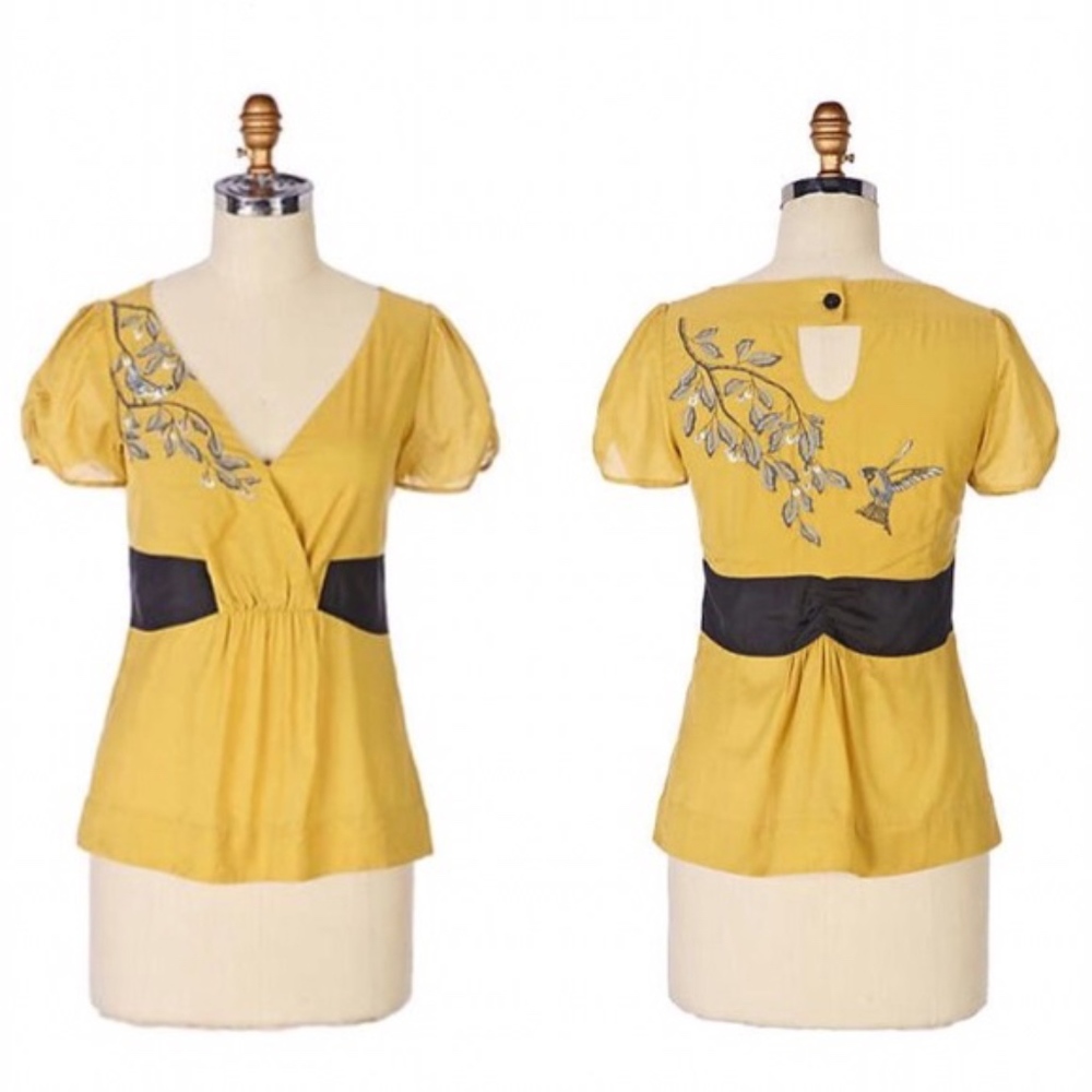 Anthropologie Floreat Embroidered Birds Bl…